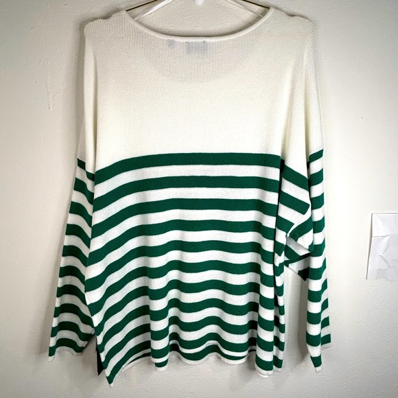 Cyrus Women’s 3X Striped Sweater White Green Loose Knit Lightweight Oversized - Picture 7 of 8